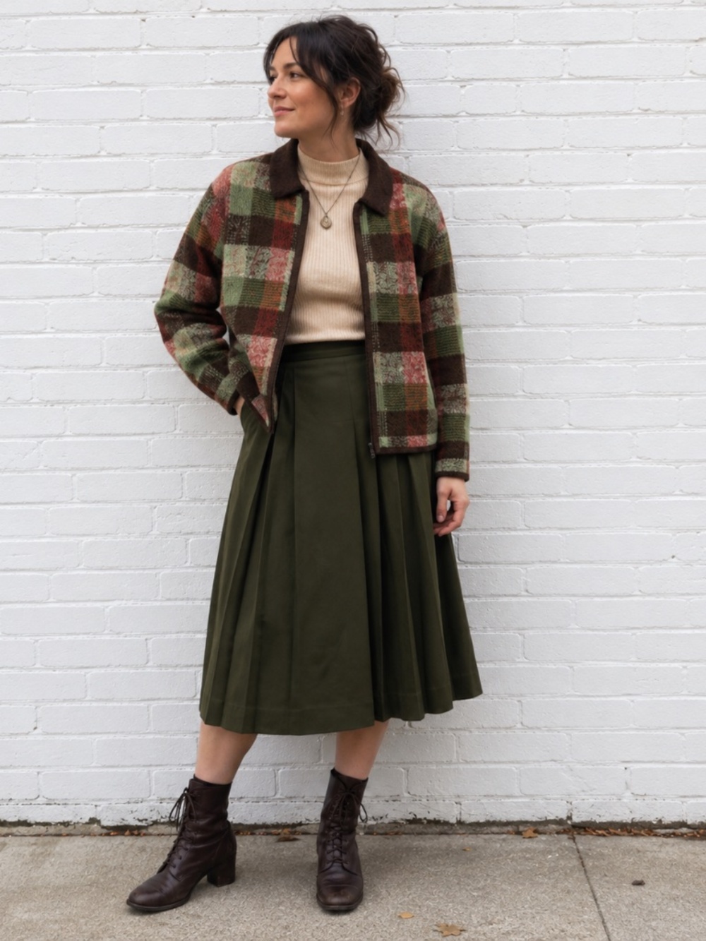 Vintage 90s Plaid Wool Blend Jacket Dressbarn Zip Front Fall